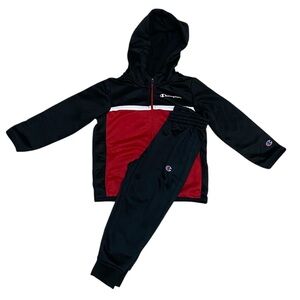 Champion Sweatsuit Logo Toddler Black & Red Set